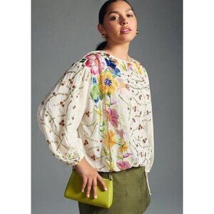 Anthropologie Tiny Lori Floral Embroidered Blouse Boho Festival XS Cottagecore